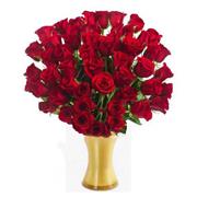 50 Red Roses &amp; Elegant Gold Vase