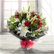 Red &amp; White Luxury Lilly &amp; Rose Hand-tied