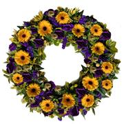  Purple &amp; Yellow Gerbera Plus Wreath 