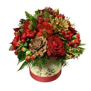 Traditional Red &amp; Gold Christmas Hat Box 