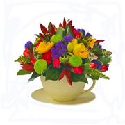 Vibrant Spring Tea Cup &amp; Saucer Arrangement 