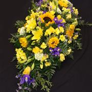 Yellow &amp;  Blue Sun Flower Casket Spray 