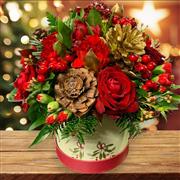 Traditional Red &amp; Gold Christmas Hat Box 