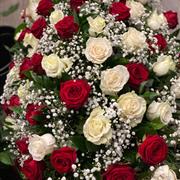 Red White Rose &amp; Gypsophila  Casket Spray 